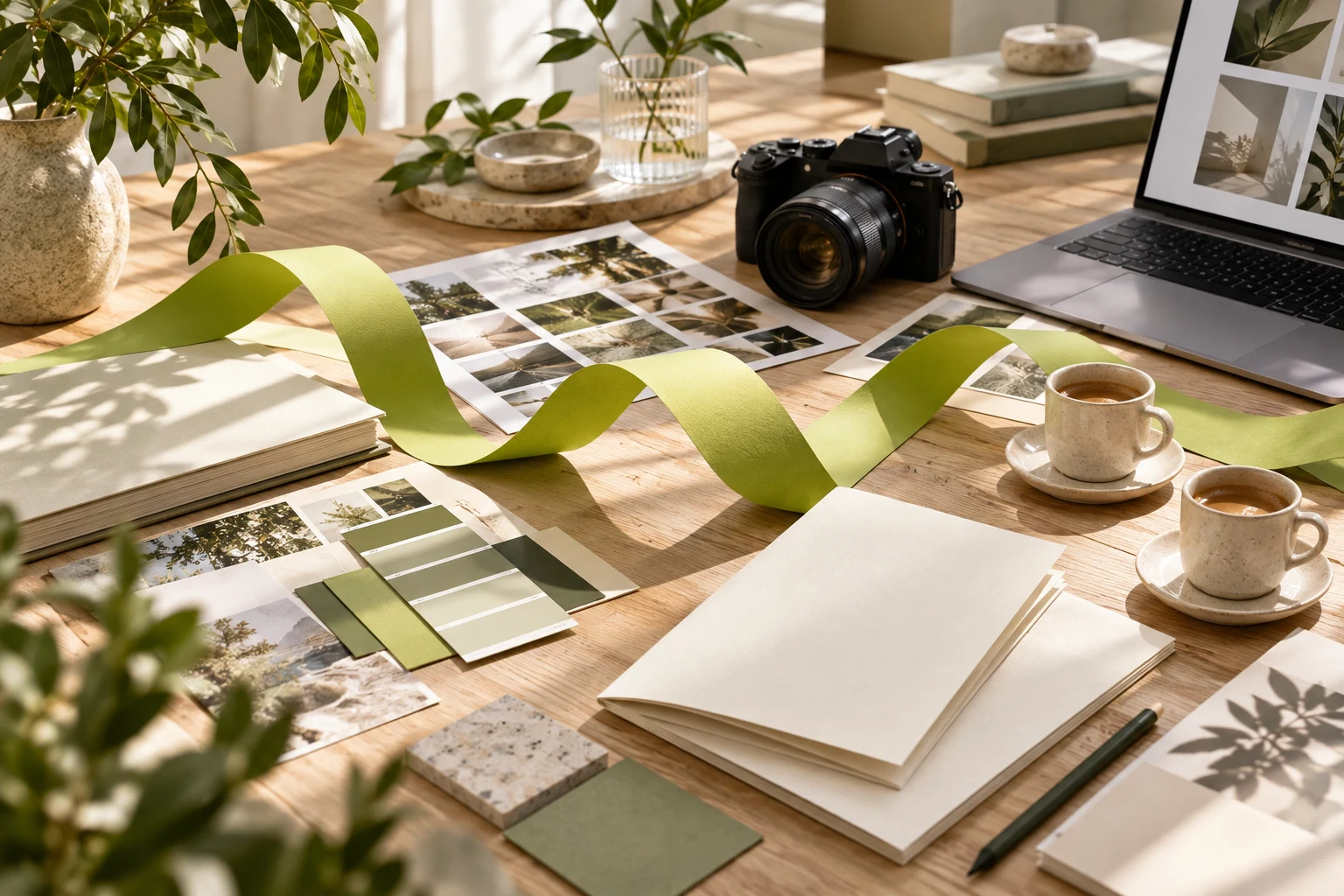 Creatieve materialen op een werktafel